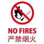 英語と中国語の火気厳禁、注意貼り紙テンプレート