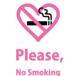 ハート型の禁煙マークと英語で喫煙禁止のお願いする注意貼り紙テンプレート