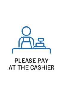 PLEASE PAY AT THE CASHIERの案内貼り紙テンプレート