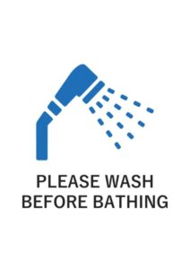 PLEASE WASH BEFORE BATHINGの案内貼り紙テンプレート