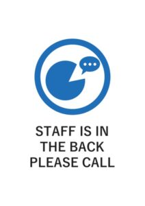 STAFF IS IN THE BACK PLEASE CALLの案内貼り紙テンプレート