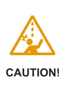 CAUTION（水漏れ）の注意貼り紙テンプレート